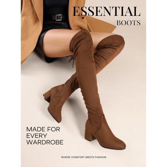 Dream Pairs Women's Brown Over The Knee Thigh High Chunky Heel Long Sexy Boots - Picture 7 of 8